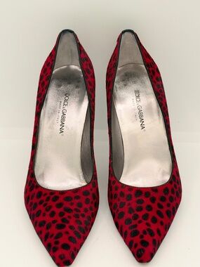 Dolce & Gabbana Vintage Red Leopard Print Pony Stilettos - 36